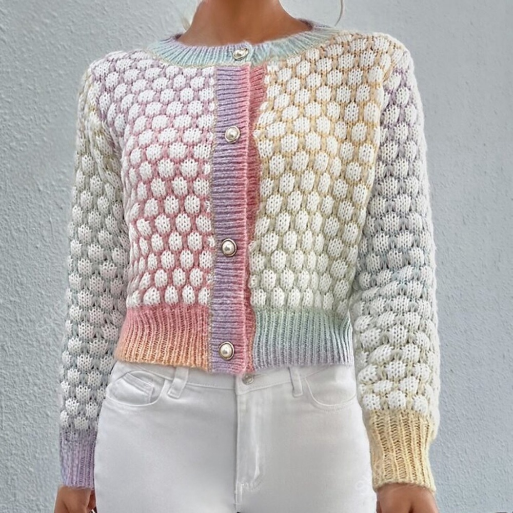 Ombre Pattern Cable Knit Drop Shoulder Sweater Ca… - image 5